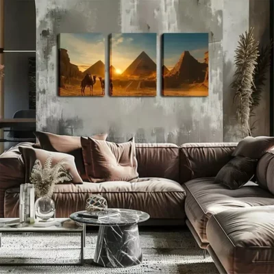 3pcs Relaxing, Sunset, Pyramid, Camel, Wall Art Set Canvas Framed 40x60cm - High Quality Print 100% Australian Made Wall Canvas Ready to Hang