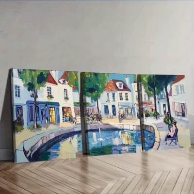 3pcs Ancient city canal Painting Wall Art Set Canvas Framed 40x60cm - High Quality Print 100% Australian Made Wall Canvas Ready to Hang