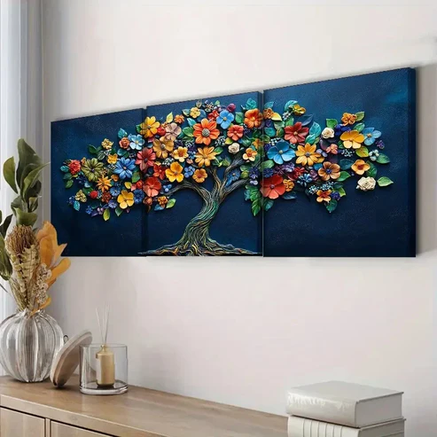 3pcs A tree of life colorful flowers Wall Art Set Canvas Framed 40x60cm – High Quality Print 100% Australian Made Wall Canvas Ready to Hang