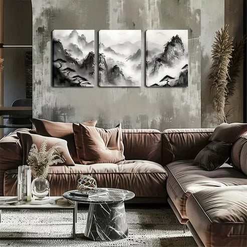 3pcs Triptych with Pine Trees & Mountain Design Wall Art Set Canvas Framed 40x60cm – High Quality Print 100% Australian Made Wall Canvas Ready to Hang