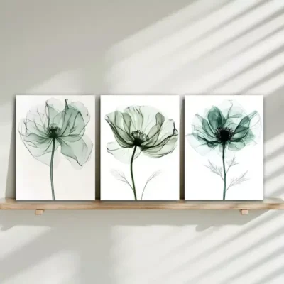 3pcs Elegant Floral With Transparent Petals Canvas Framed 50x70cm- High Quality Print 100% Australian Made Wall Canvas Ready to Hang