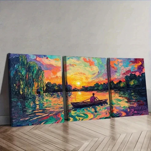 3pcs Abandoned lake (2) Wall Art Set Canvas Framed 50x70cm – High Quality Print 100% Australian Made Wall Canvas Ready to Hang