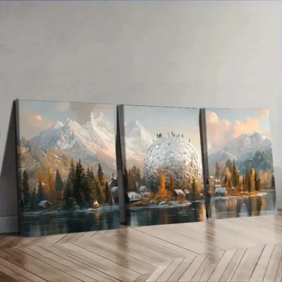 3pcs Snow-capped island (2) Wall Art Set Canvas Framed 40x60cm - High Quality Print 100% Australian Made Wall Canvas Ready to Hang