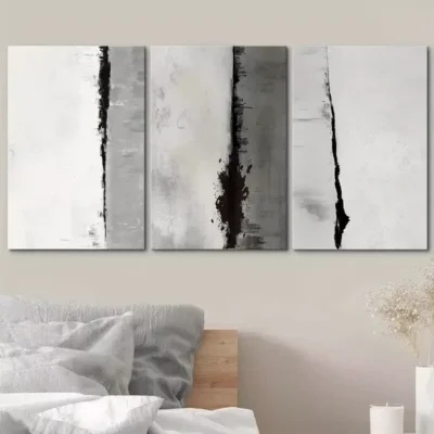 3pcs Black Gray Geometric Color Blocks Abstract Shapes Canvas Framed 50x70cm- High Quality Print 100% Australian Made Wall Canvas Ready to Hang