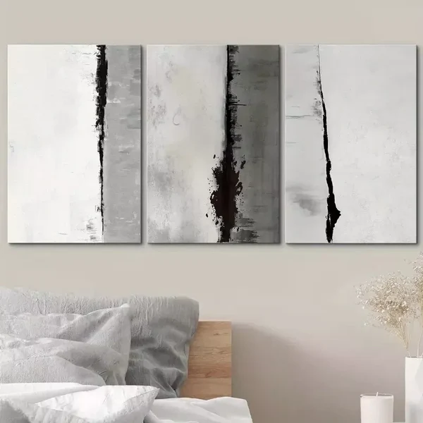 3pcs Black Gray Geometric Color Blocks Abstract Shapes Canvas Framed 50x70cm- High Quality Print 100% Australian Made Wall Canvas Ready to Hang