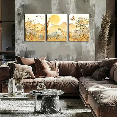 3pcs Products, Sunsets, Giraffes Wall Art Set Canvas Framed 40x60cm – High Quality Print 100% Australian Made Wall Canvas Ready to Hang