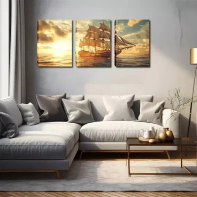 3pcs Decoration, Ancient Galleon Wall Art Set Canvas Framed 40x60cm - High Quality Print 100% Australian Made Wall Canvas Ready to Hang