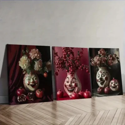 3pcs A vase with carved faces Wall Art Set Canvas Framed 50x70cm - High Quality Print 100% Australian Made Wall Canvas Ready to Hang