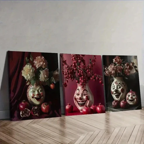 3pcs A vase with carved faces Wall Art Set Canvas Framed 50x70cm – High Quality Print 100% Australian Made Wall Canvas Ready to Hang