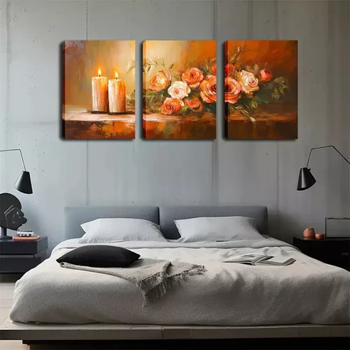 3pcs Poster Picture, Candle And Rose, Wall Art Set Canvas Framed 40x60cm – High Quality Print 100% Australian Made Wall Canvas Ready to Hang