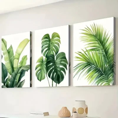 3pcs Tropical Leaf Spring and Summer Themes Wall Art Set Canvas Framed 40x60cm - High Quality Print 100% Australian Made Wall Canvas Ready to Hang