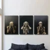 3pcs Golden-Hued Skeletons in Various Poses Wall Art Set Canvas Framed 50x70cm - High Quality Print 100% Australian Made Wall Canvas Ready to Hang - Image 2