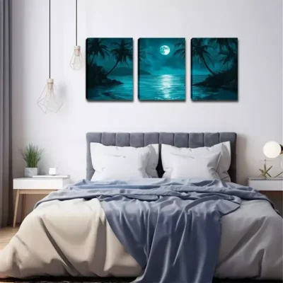 3pcs The Lake In The Night, The Moon Wall Art Set Canvas Framed 40x60cm - High Quality Print 100% Australian Made Wall Canvas Ready to Hang