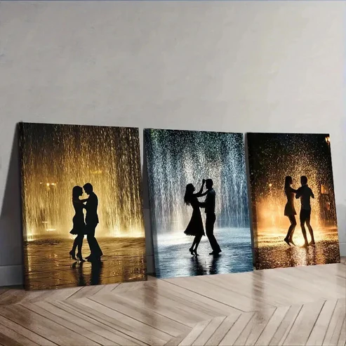 3pcs Walk in the rain Wall Art Set Canvas Framed 50x70cm – High Quality Print 100% Australian Made Wall Canvas Ready to Hang