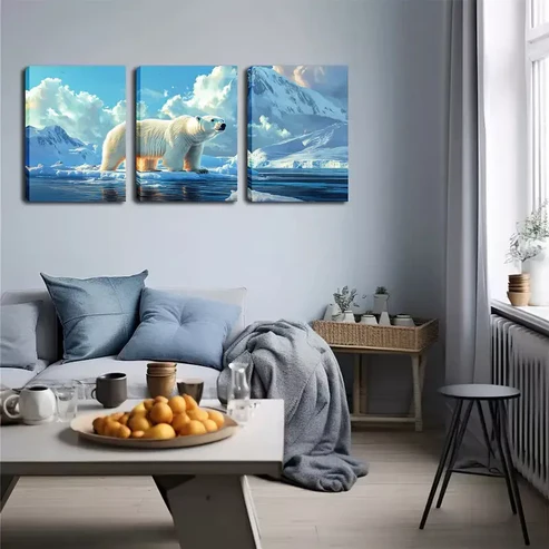 3pcs Arctic Landscape with Majestic White Bear Wall Art Set Canvas Framed 40x60cm – High Quality Print 100% Australian Made Wall Canvas Ready to Hang