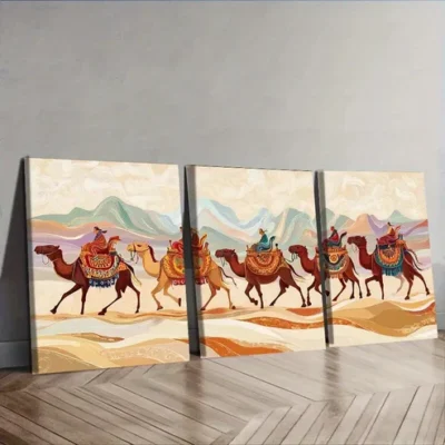 3pcs Camel Caravan Canvas Wall Art Set Canvas Framed 40x60cm - High Quality Print 100% Australian Made Wall Canvas Ready to Hang