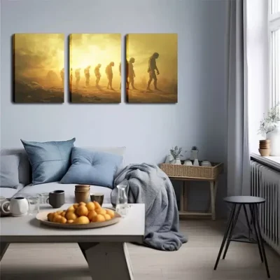 3pcs Human Evolution Theme, Warm Sunset Gradient Wall Art Set Canvas Framed 40x60cm - High Quality Print 100% Australian Made Wall Canvas Ready to Hang