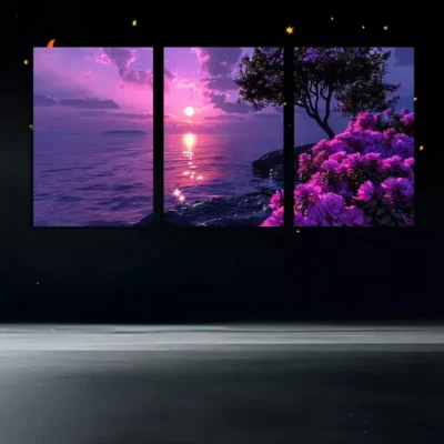 3pcs Cherry Blossom Lake Sunset Canvas Framed 50x70cm- High Quality Print 100% Australian Made Wall Canvas Ready to Hang