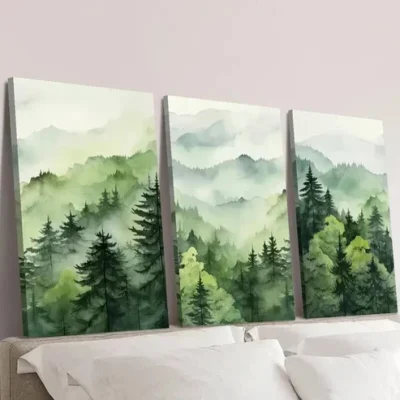 3pcs Misty Cedar Forest Wall Art Set Canvas Framed 50x70cm - High Quality Print 100% Australian Made Wall Canvas Ready to Hang