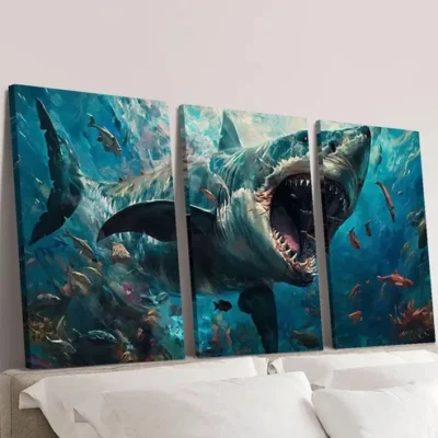 3pcs Great White Shark Canvas Animal Wall Art Set Canvas Framed 40x60cm - High Quality Print 100% Australian Made Wall Canvas Ready to Hang