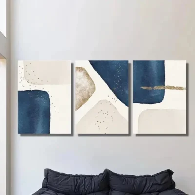 3pcs Blue & Beige Geometric Design Wall Art Set Canvas Framed 40x60cm - High Quality Print 100% Australian Made Wall Canvas Ready to Hang