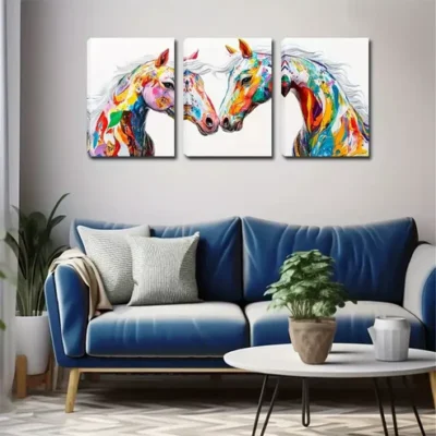 3pcs Two Colorful Horses Wall Art Set Canvas Framed 40x60cm - High Quality Print 100% Australian Made Wall Canvas Ready to Hang