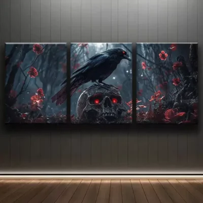 3pcs Raven skull Canvas Framed 50x70cm- High Quality Print 100% Australian Made Wall Canvas Ready to Hang