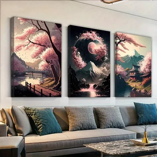 3pcs Sakura Canvas Framed 50x70cm- High Quality Print 100% Australian Made Wall Canvas Ready to Hang