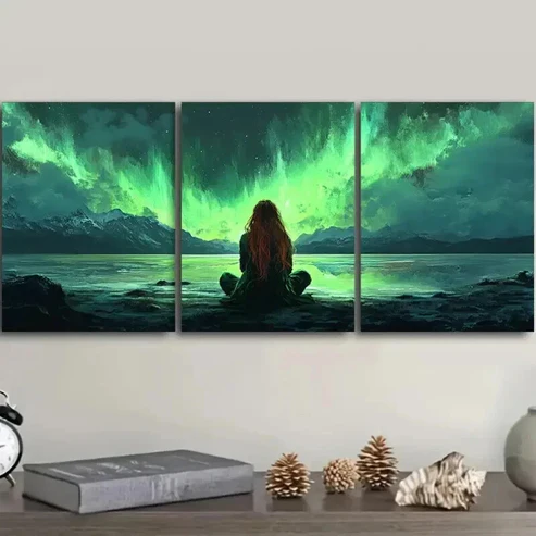 3pcs Northern Lights & Mountain Landscape Wall Art Set Canvas Framed 50x70cm – High Quality Print 100% Australian Made Wall Canvas Ready to Hang