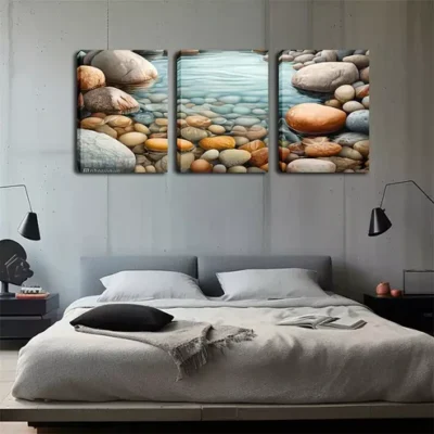 3pcs Oil Painting, Pebbles And Streams, Wall Art Set Canvas Framed 40x60cm - High Quality Print 100% Australian Made Wall Canvas Ready to Hang