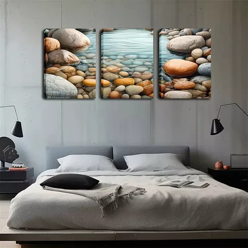 3pcs Oil Painting, Pebbles And Streams, Wall Art Set Canvas Framed 40x60cm – High Quality Print 100% Australian Made Wall Canvas Ready to Hang
