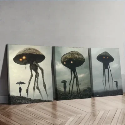 3pcs Mushroom Monster Theme, Wall Art Set Canvas Framed 40x60cm - High Quality Print 100% Australian Made Wall Canvas Ready to Hang