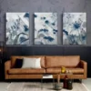 3pcs Blue Grey Flower Leaf Canvas Framed 50x70cm- High Quality Print 100% Australian Made Wall Canvas Ready to Hang