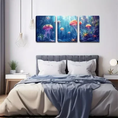 3pcs Jellyfish In The Underwater Wall Art Set Canvas Framed 40x60cm - High Quality Print 100% Australian Made Wall Canvas Ready to Hang