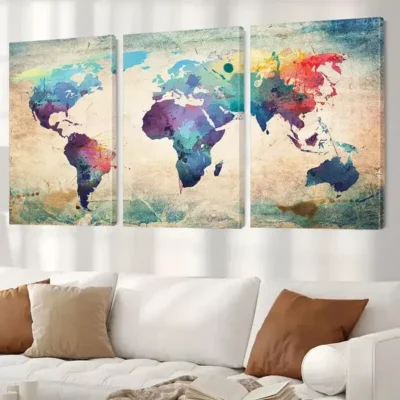 3pcs Colorful World Map Canvas Framed 50x70cm- High Quality Print 100% Australian Made Wall Canvas Ready to Hang