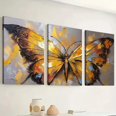 3pcs Retro Golden butterfly abstract painting Wall Art Set Canvas Framed 40x60cm - High Quality Print 100% Australian Made Wall Canvas Ready to Hang