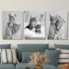 3pcs Adorable Black and White Cat Wall Art Set Canvas Framed 40x60cm - High Quality Print 100% Australian Made Wall Canvas Ready to Hang - Image 3