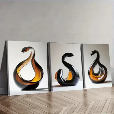 3pcs Snake glass sculpture Circular Wall Art Set Canvas Framed 40x60cm - High Quality Print 100% Australian Made Wall Canvas Ready to Hang