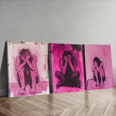 3pcs Pink Distressed Woman Wall Art Set Canvas Framed 40x60cm - High Quality Print 100% Australian Made Wall Canvas Ready to Hang