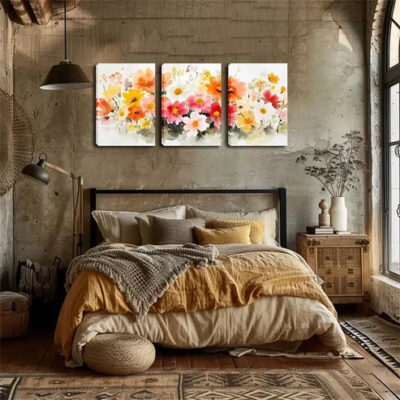 3pcs Orange, Pink, and White Flowers Wall Art Set Canvas Framed 40x60cm - High Quality Print 100% Australian Made Wall Canvas Ready to Hang