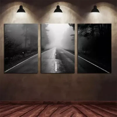 3pcs Photo of An Empty Road in The Forest Canvas Framed 50x70cm- High Quality Print 100% Australian Made Wall Canvas Ready to Hang