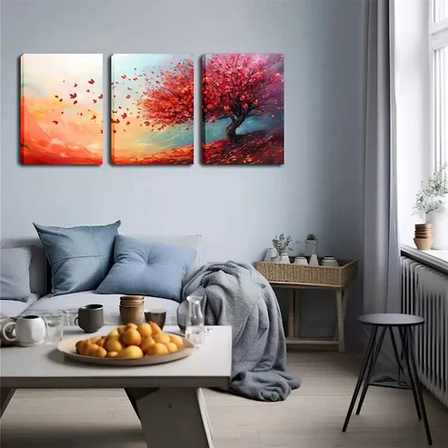 3pcs Tree with Falling Petals Wall Art Set Canvas Framed 40x60cm – High Quality Print 100% Australian Made Wall Canvas Ready to Hang