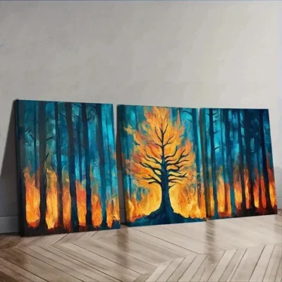 3pcs A fire in the forest Disaster Wall Art Set Canvas Framed 50x70cm - High Quality Print 100% Australian Made Wall Canvas Ready to Hang