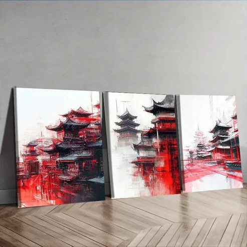 3pcs Chinese architecture Wall Art Set Canvas Framed 40x60cm – High Quality Print 100% Australian Made Wall Canvas Ready to Hang