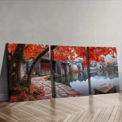 3pcs Jiangnan, ancient town Wall Art Set Canvas Framed 40x60cm - High Quality Print 100% Australian Made Wall Canvas Ready to Hang
