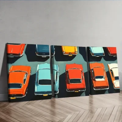3pcs Automobile market Wall Art Set Canvas Framed 40x60cm - High Quality Print 100% Australian Made Wall Canvas Ready to Hang