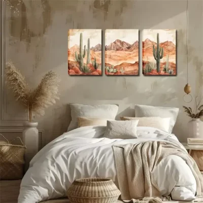 3pcs Relaxing, Desert Cactus Wall Art Set Canvas Framed 40x60cm - High Quality Print 100% Australian Made Wall Canvas Ready to Hang
