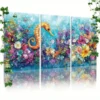 3pcs Seahorse in Ocean Triptych Canvas Framed 50x70cm- High Quality Print 100% Australian Made Wall Canvas Ready to Hang - Image 2
