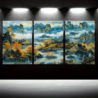 3pcs Chinese Style Landscape Painting Canvas Framed 50x70cm- High Quality Print 100% Australian Made Wall Canvas Ready to Hang