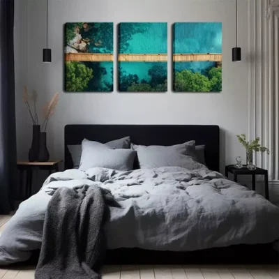 3pcs Relaxing, Beautiful Lake, Leisurely Wooden Wall Art Set Canvas Framed 40x60cm - High Quality Print 100% Australian Made Wall Canvas Ready to Hang